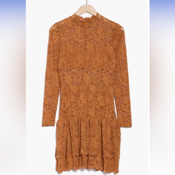 NSR Lace knit Long Sleeve Minidress in Rust Brown - Picture 3 of 4